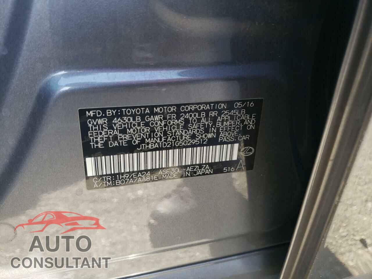 LEXUS IS 2016 - JTHBA1D21G5029512