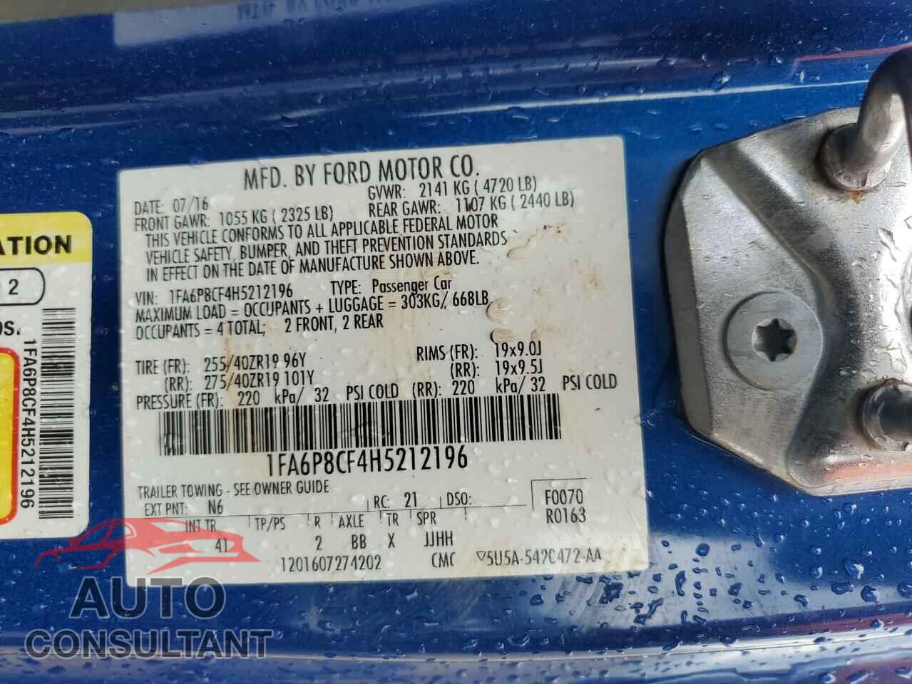 FORD MUSTANG 2017 - 1FA6P8CF4H5212196