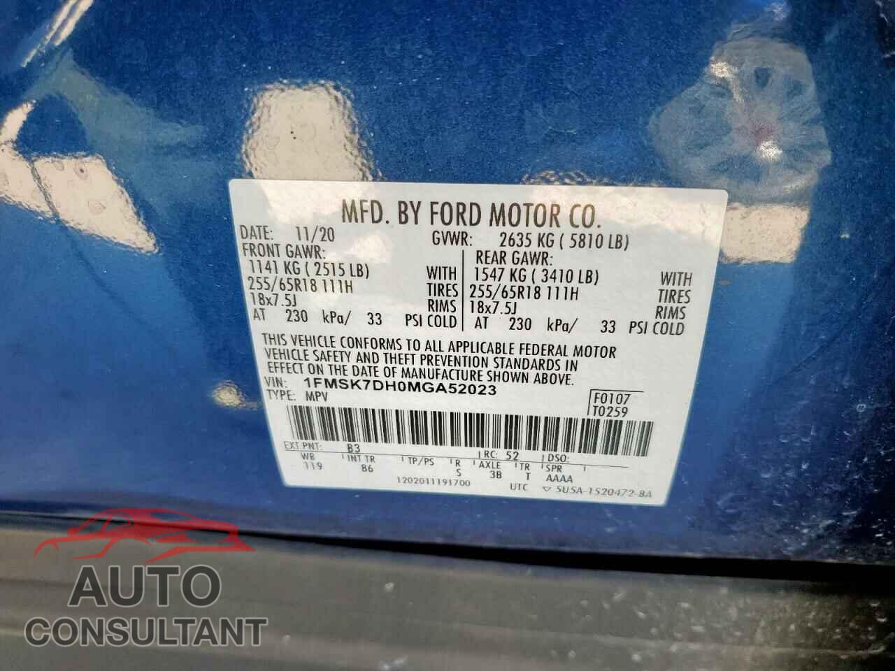 FORD EXPLORER 2021 - 1FMSK7DH0MGA52023