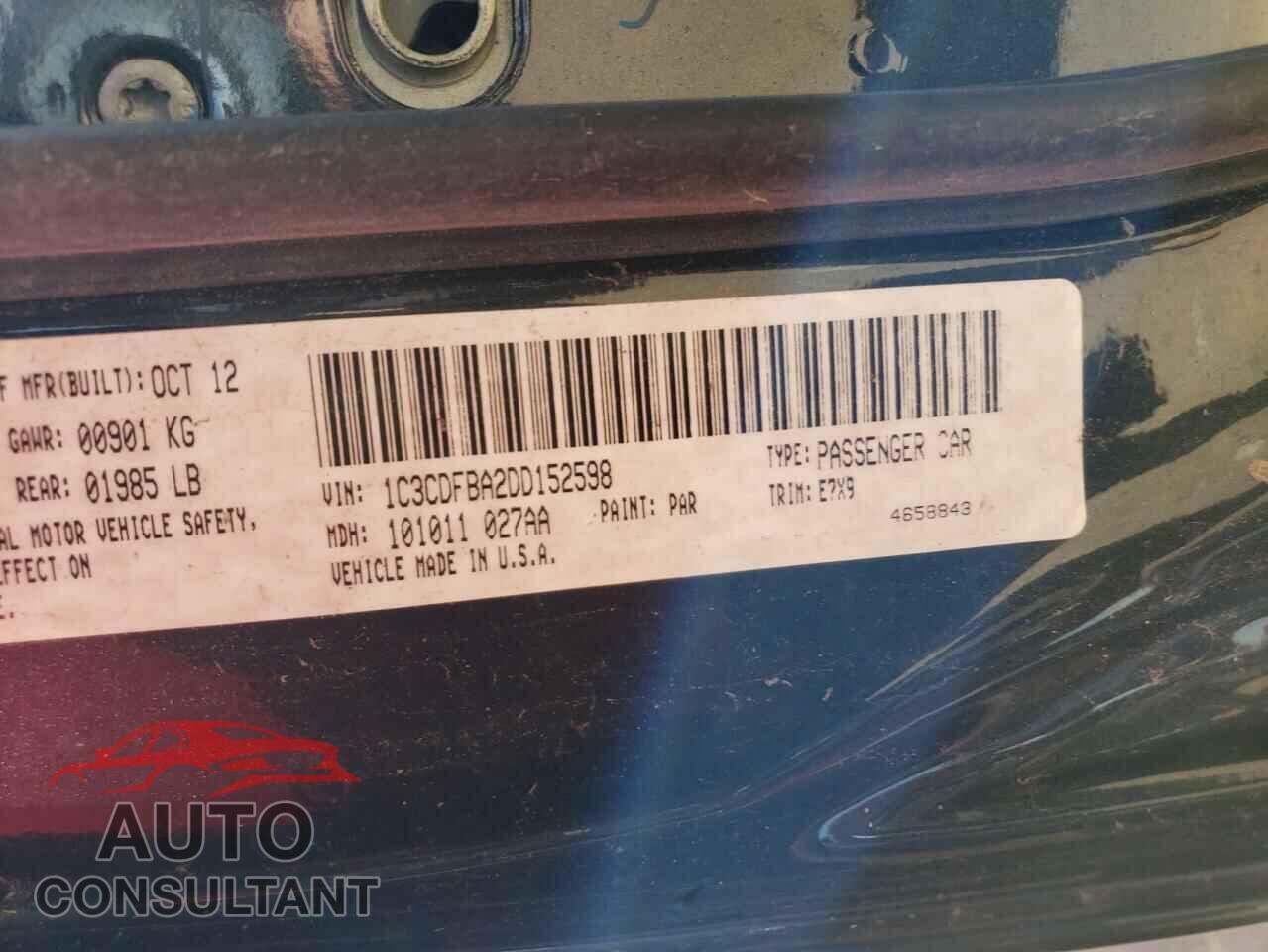 DODGE DART 2013 - 1C3CDFBA2DD152598