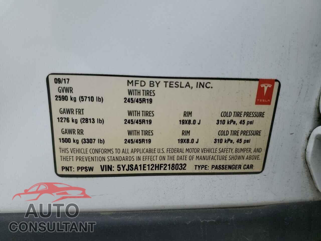 TESLA MODEL S 2017 - 5YJSA1E12HF218032