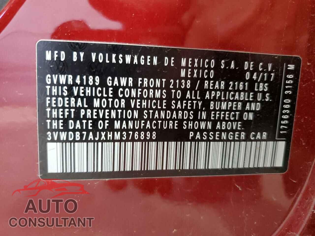 VOLKSWAGEN JETTA 2017 - 3VWDB7AJXHM376898