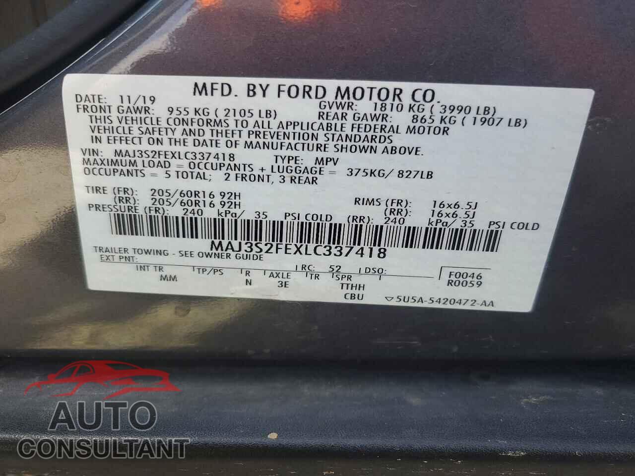 FORD ECOSPORT 2020 - MAJ3S2FEXLC337418