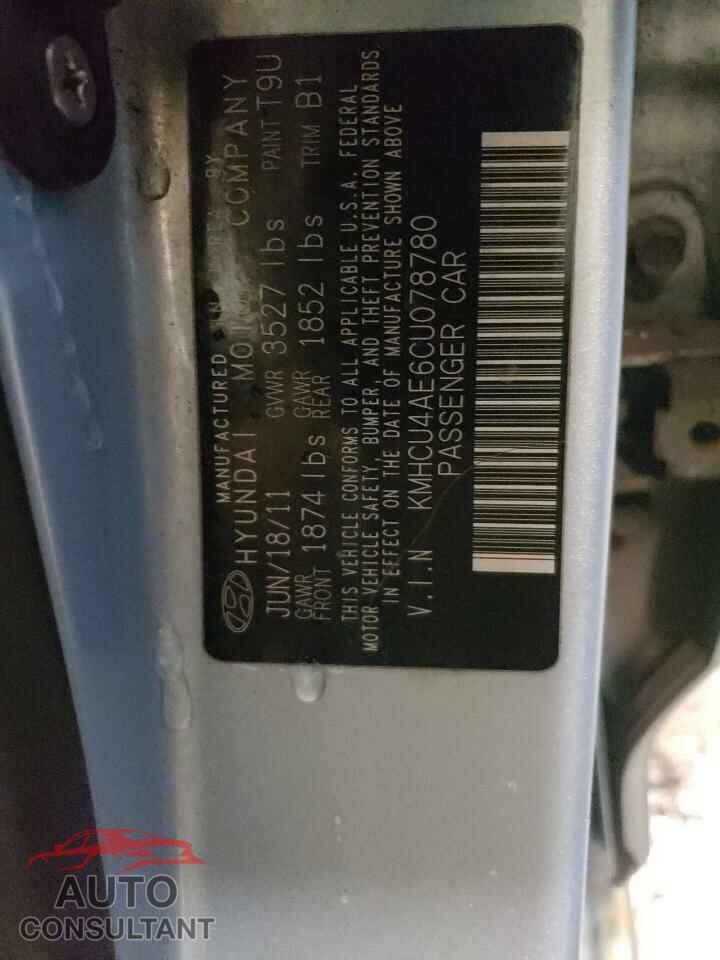 HYUNDAI ACCENT 2012 - KMHCU4AE6CU078780