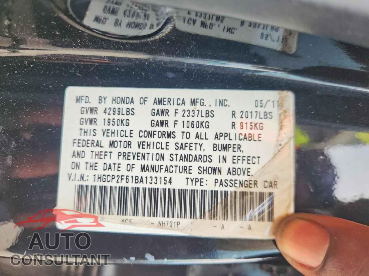HONDA ACCORD 2011 - 1HGCP2F61BA133154