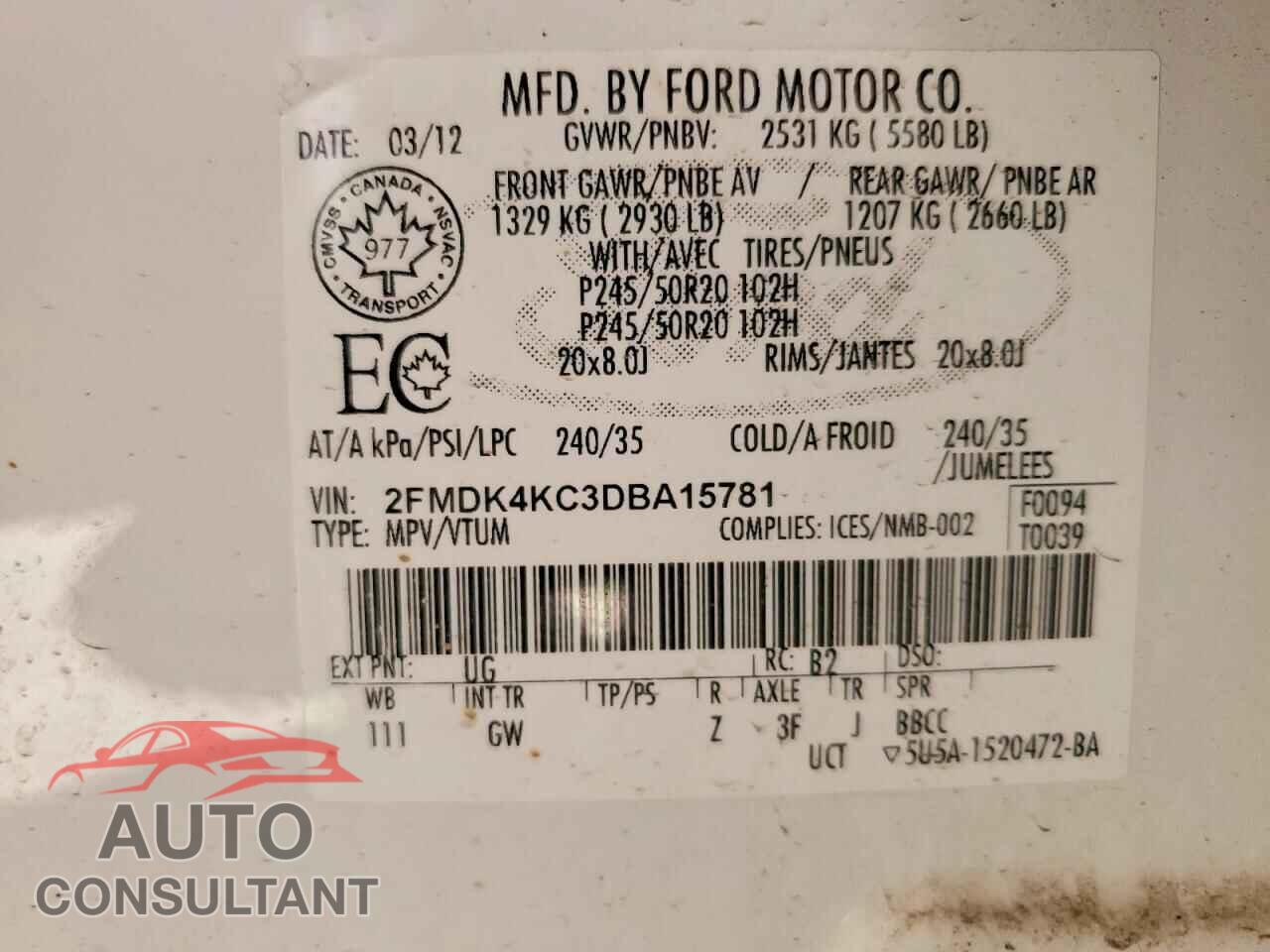 FORD EDGE 2013 - 2FMDK4KC3DBA15781