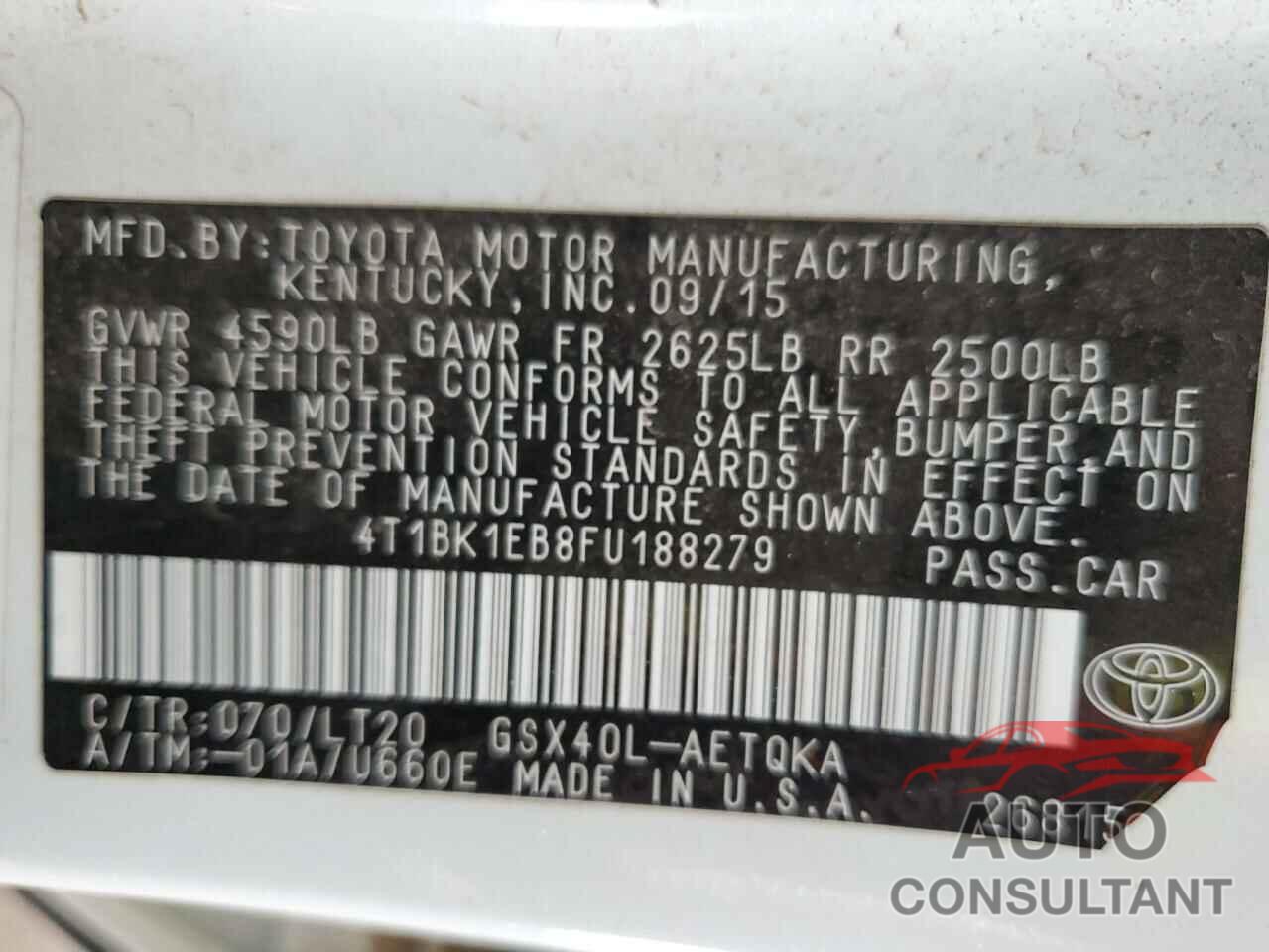 TOYOTA AVALON 2015 - 4T1BK1EB8FU188279