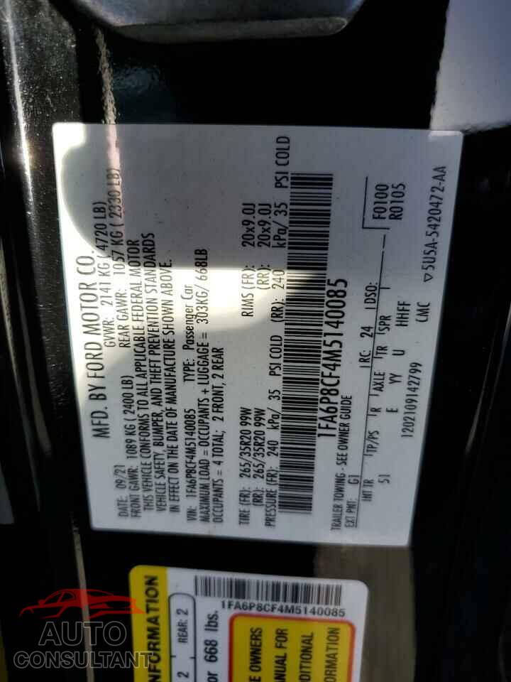 FORD MUSTANG 2021 - 1FA6P8CF4M5140085
