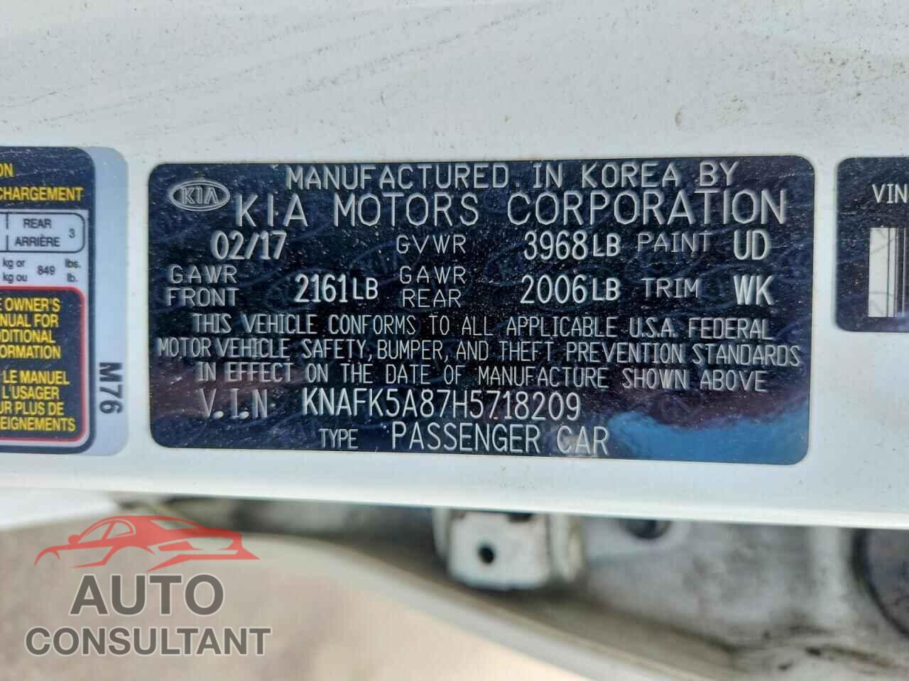 KIA FORTE 2017 - KNAFK5A87H5718209