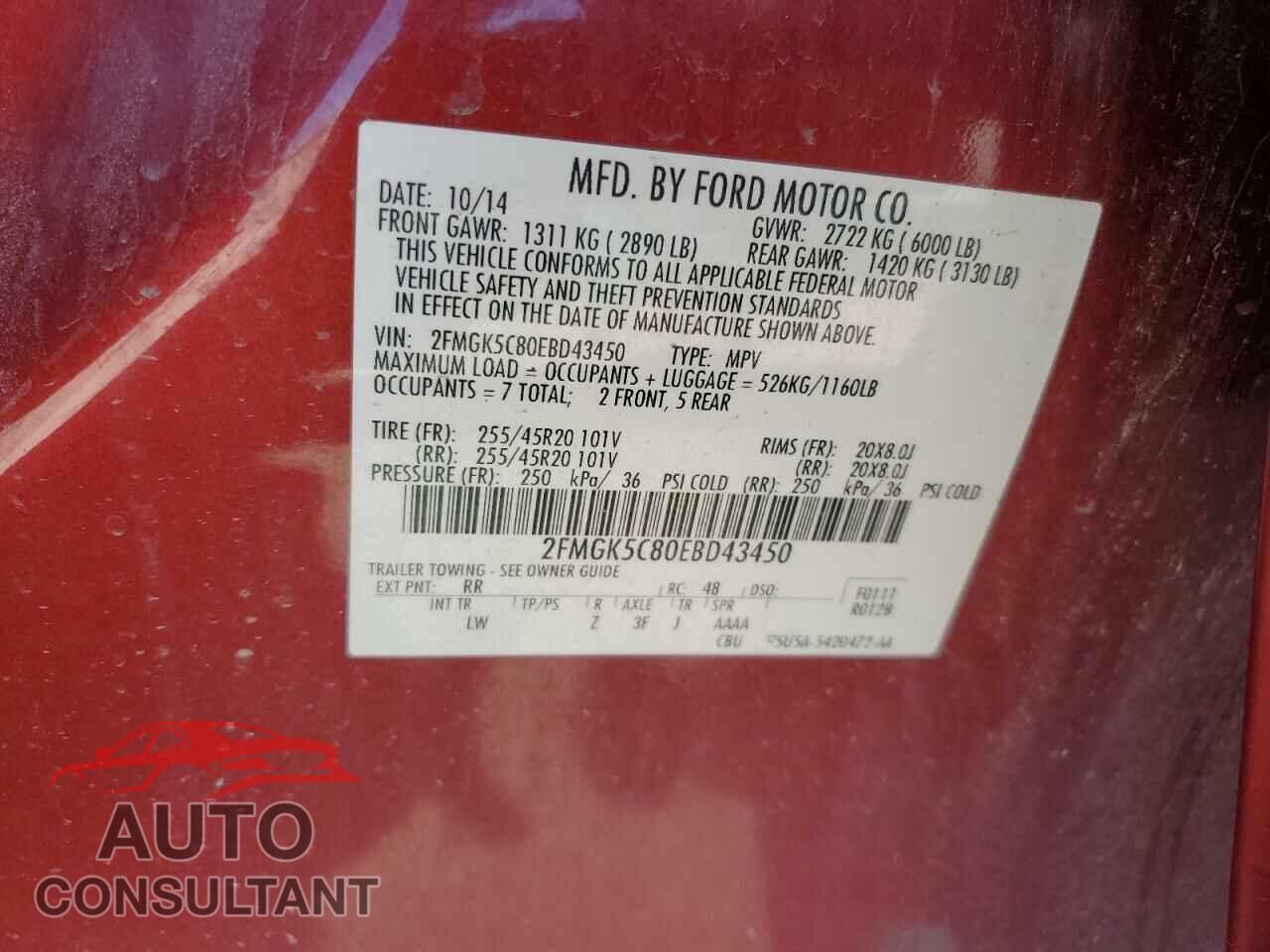 FORD FLEX 2014 - 2FMGK5C80EBD43450