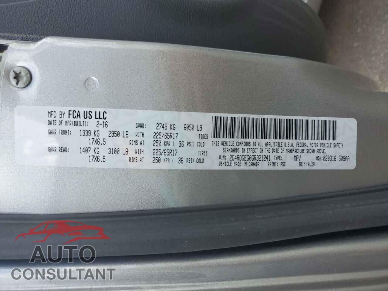 DODGE CARAVAN 2016 - 2C4RDGEG0GR321241