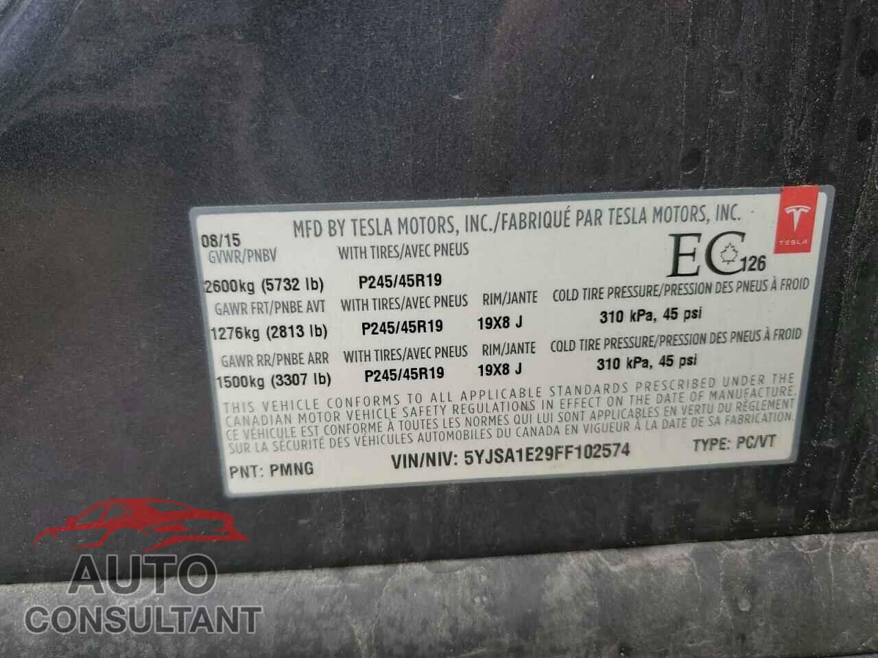 TESLA MODEL S 2015 - 5YJSA1E29FF102574