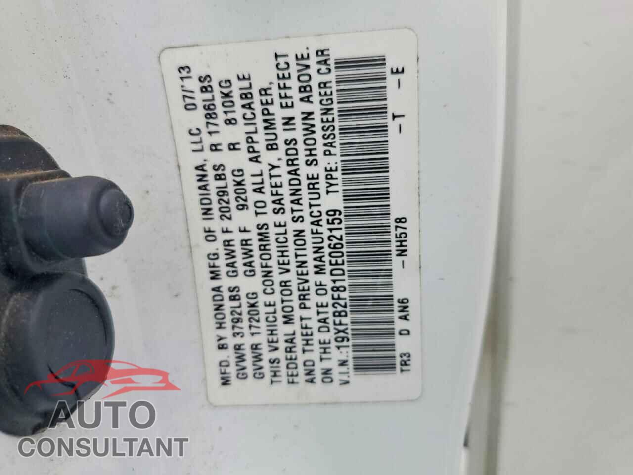 HONDA CIVIC 2013 - 19XFB2F81DE062159