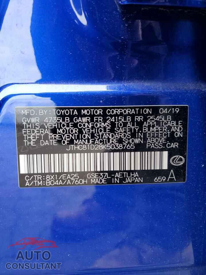 LEXUS IS 2019 - JTHC81D28K5038765