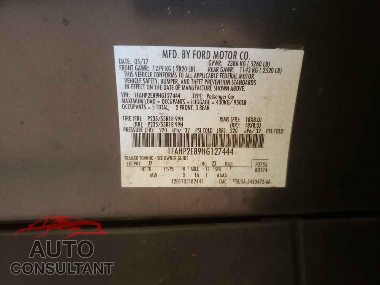 FORD TAURUS 2017 - 1FAHP2E89HG127444
