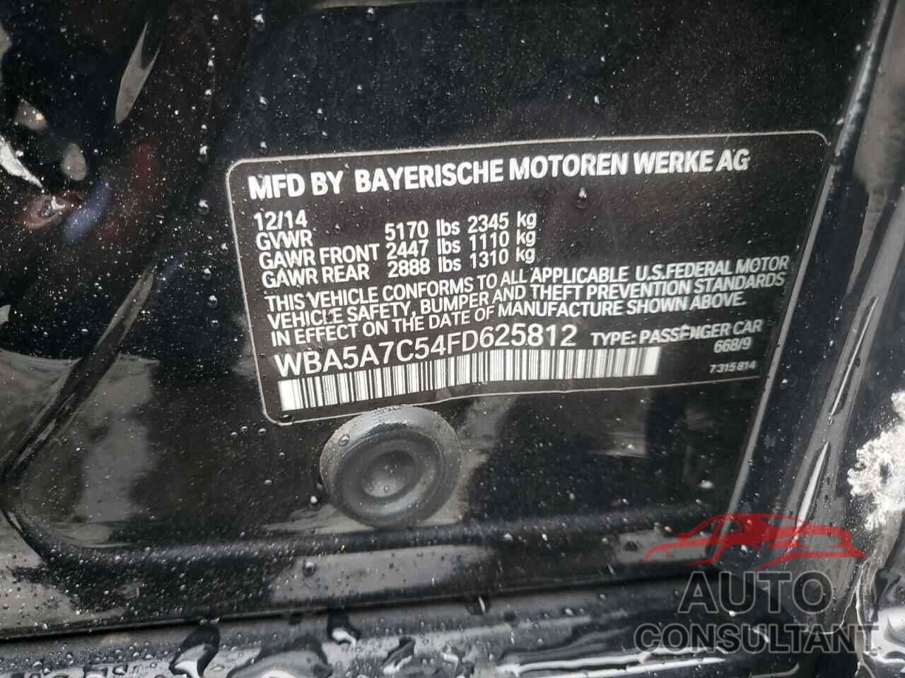 BMW 5 SERIES 2015 - WBA5A7C54FD625812