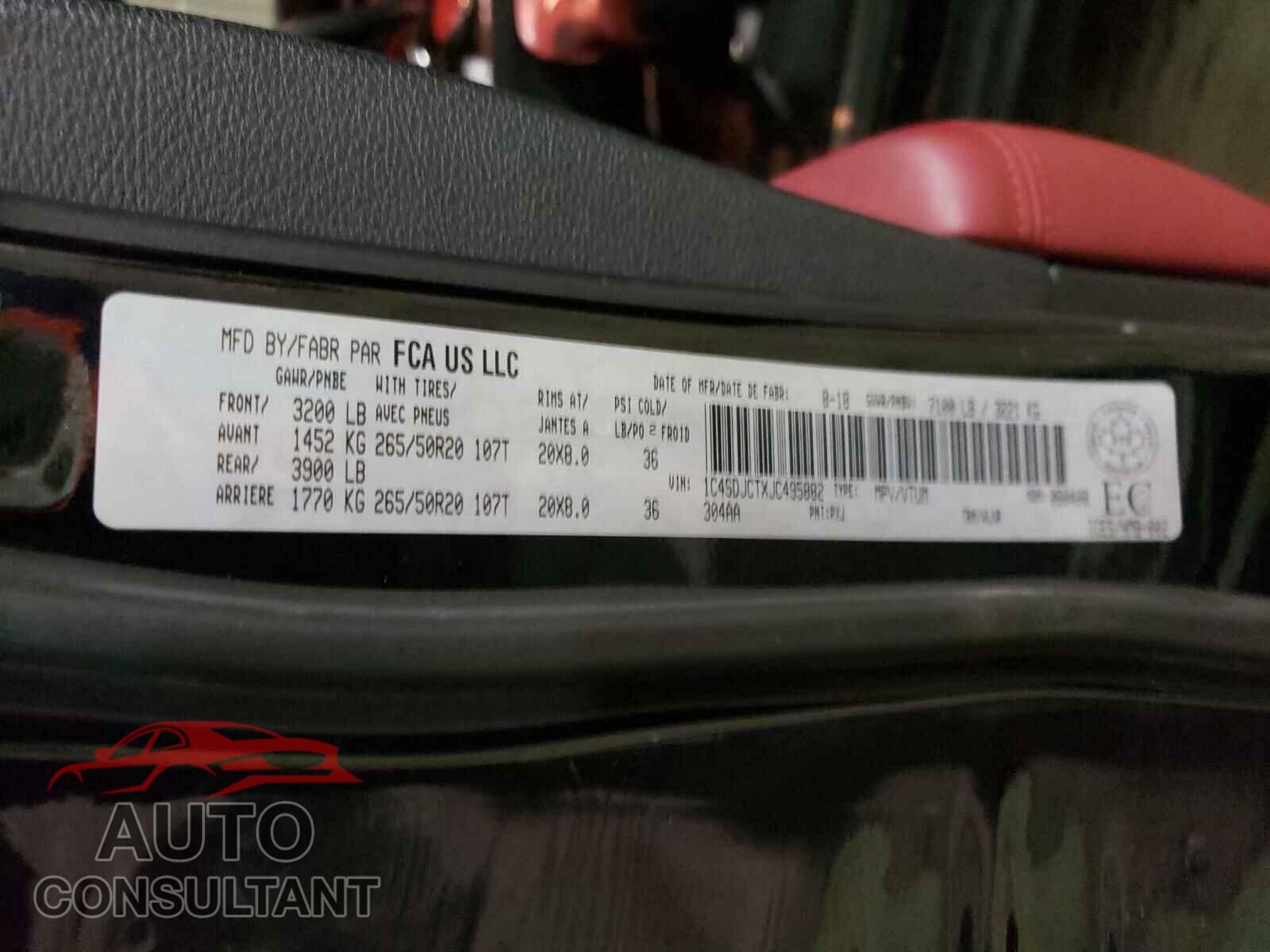 DODGE DURANGO 2018 - 1C4SDJCTXJC495882