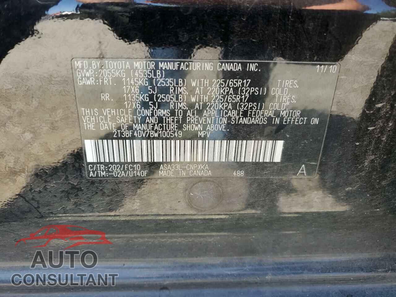 TOYOTA RAV4 2011 - 2T3BF4DV7BW100549