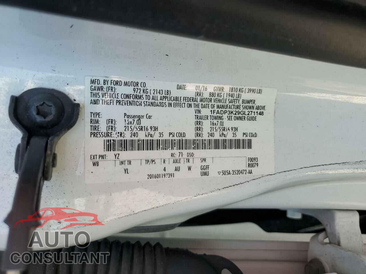 FORD FOCUS 2016 - 1FADP3K29GL271148