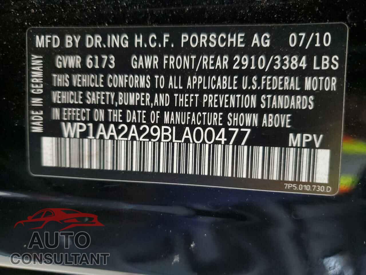 PORSCHE CAYENNE 2011 - WP1AA2A29BLA00477