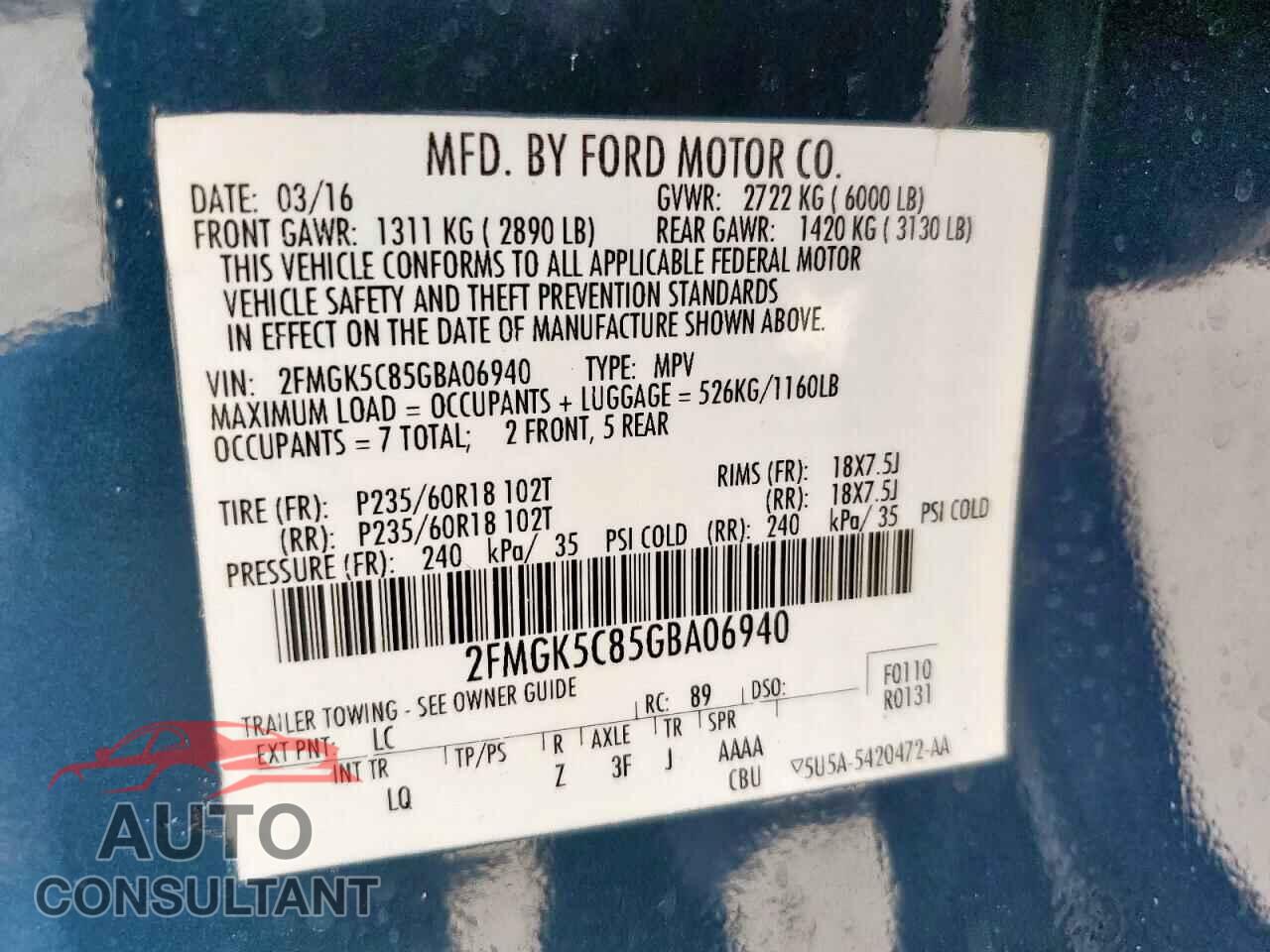 FORD FLEX 2016 - 2FMGK5C85GBA06940
