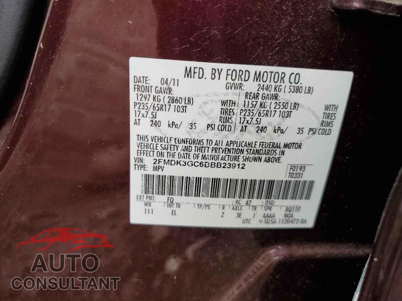FORD EDGE 2011 - 2FMDK3GC6BBB23912