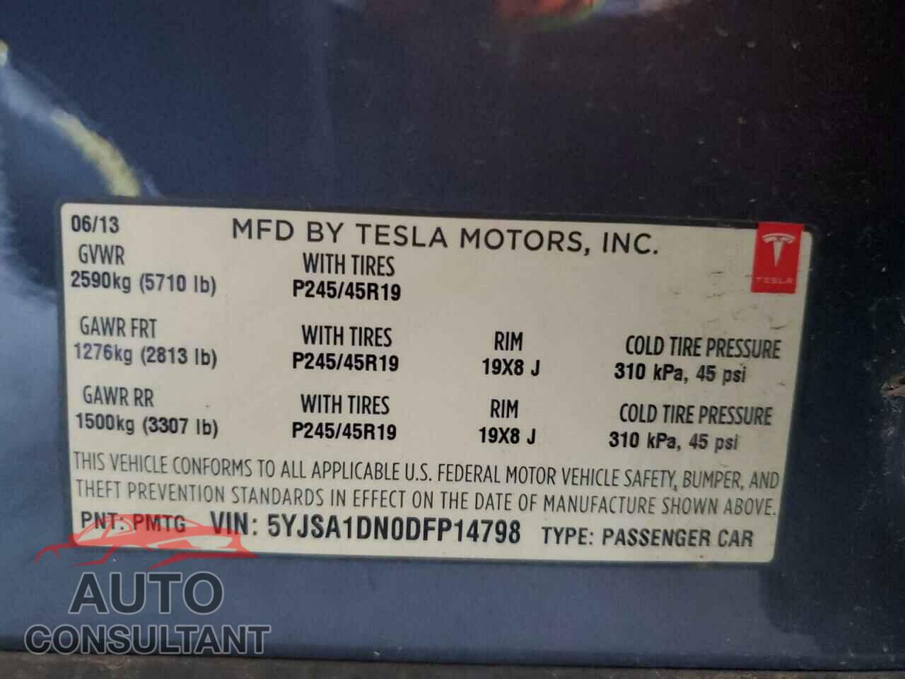 TESLA MODEL S 2013 - 5YJSA1DN0DFP14798