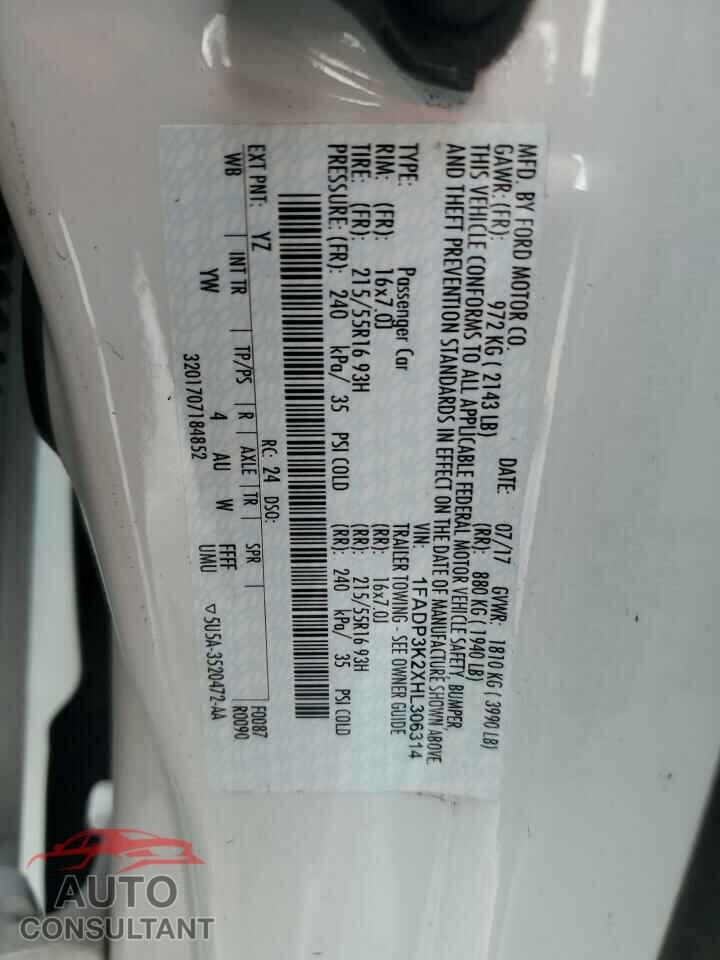 FORD FOCUS 2017 - 1FADP3K2XHL306314