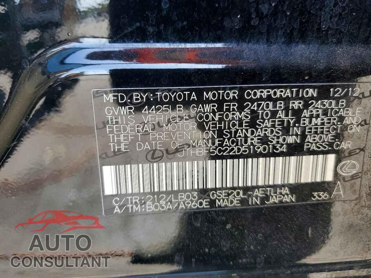 LEXUS IS 2013 - JTHBF5C22D5190134