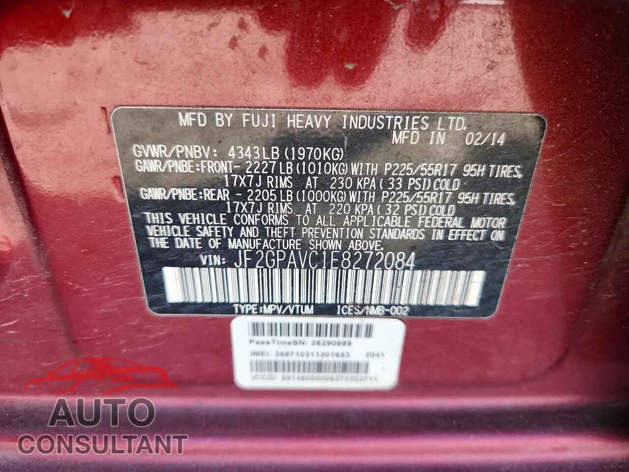 SUBARU XV 2014 - JF2GPAVC1E8272084