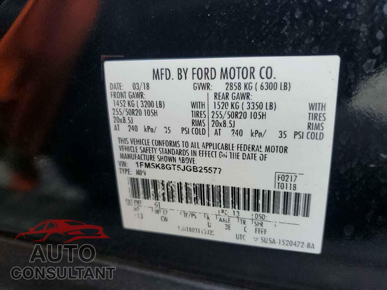 FORD EXPLORER 2018 - 1FM5K8GT5JGB25577