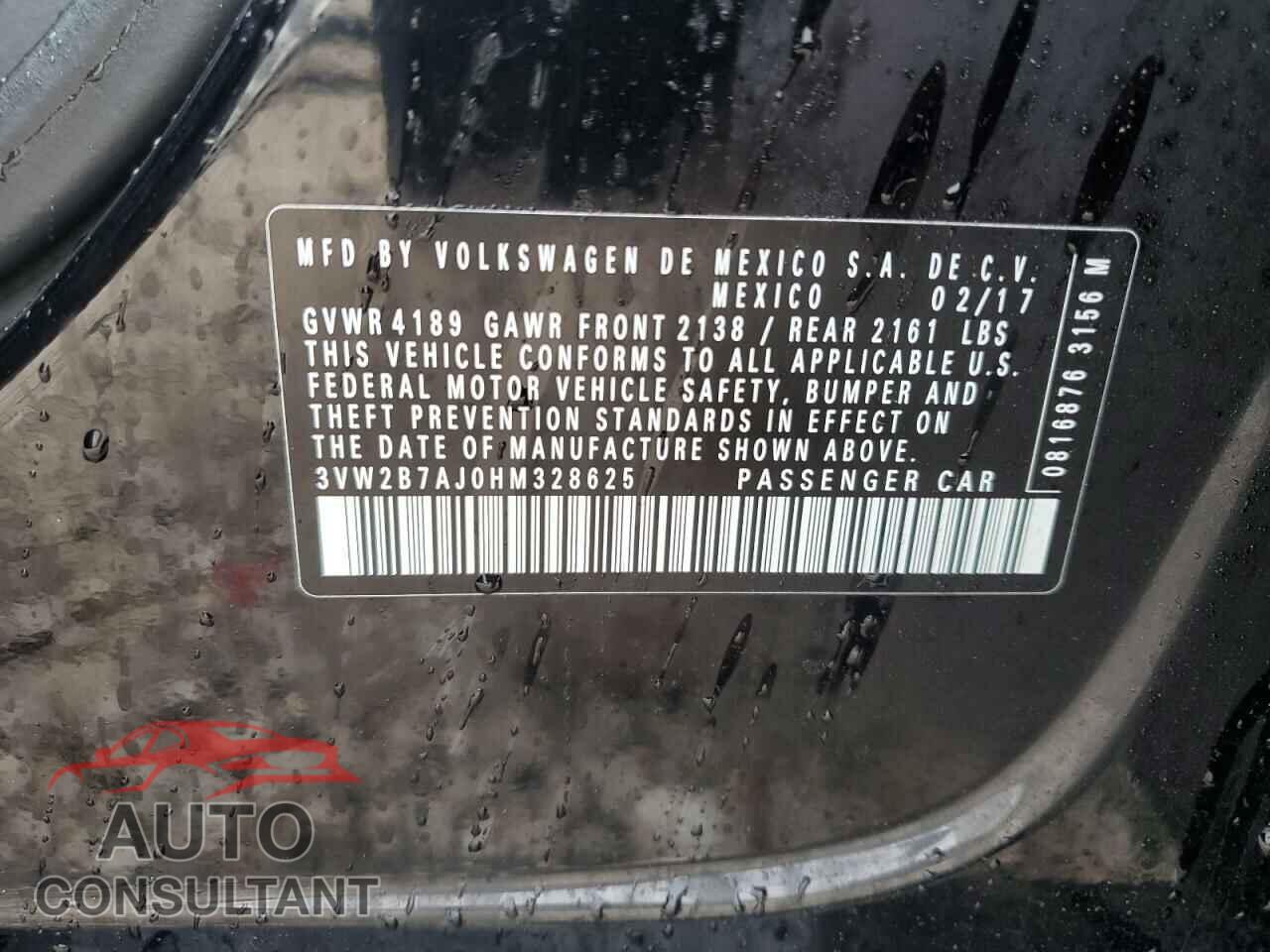 VOLKSWAGEN JETTA 2017 - 3VW2B7AJ0HM328625