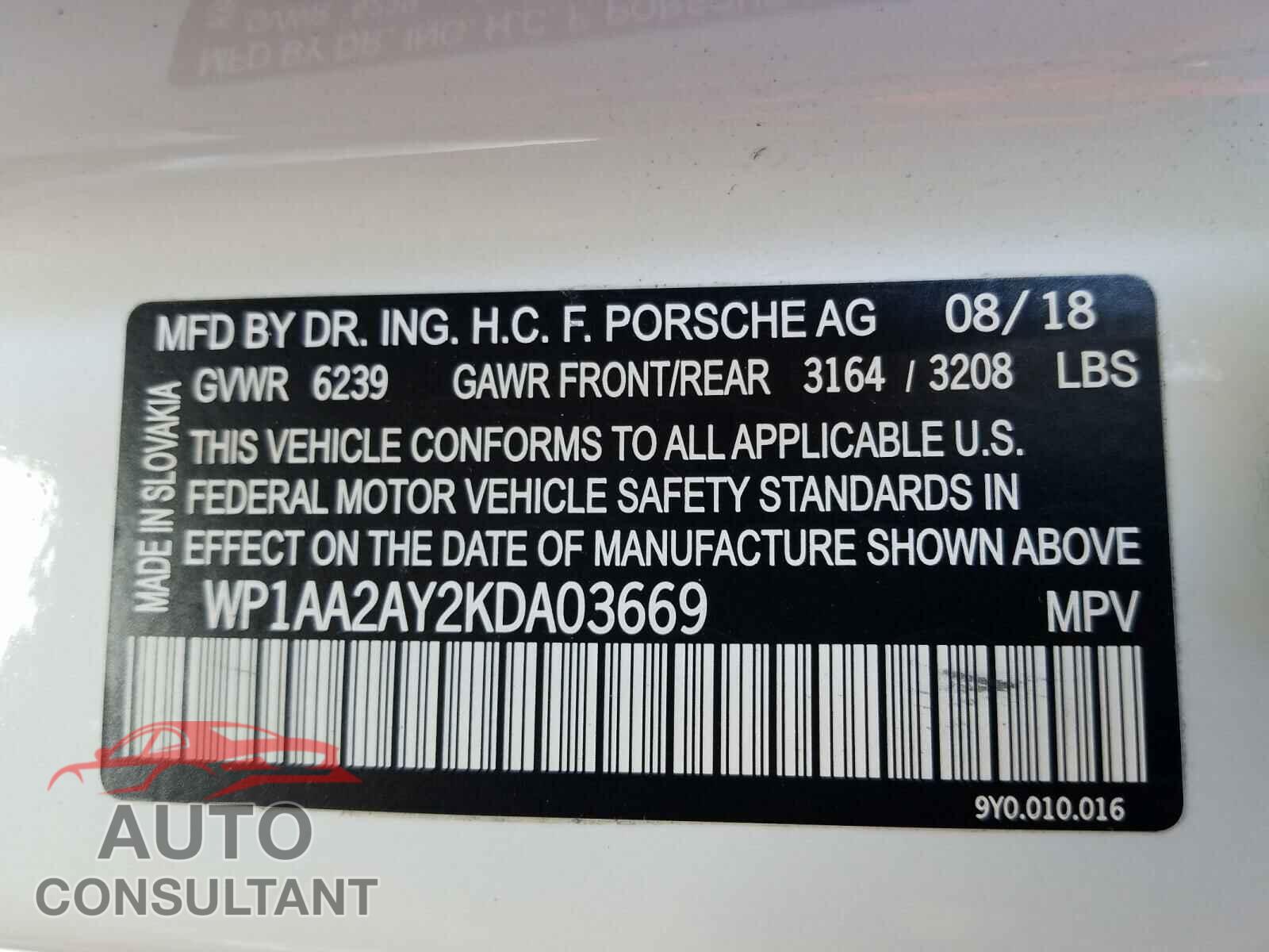 PORSCHE CAYENNE 2019 - WP1AA2AY2KDA03669