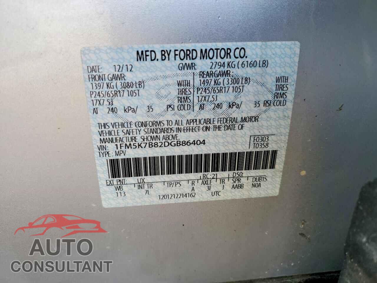 FORD EXPLORER 2013 - 1FM5K7B82DGB86404