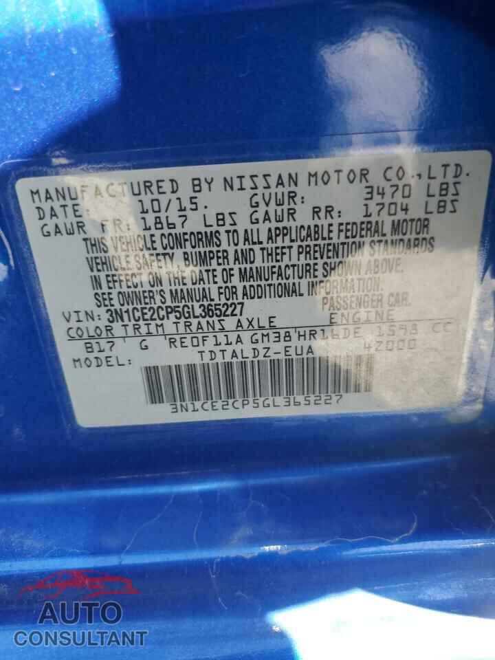 NISSAN VERSA 2016 - 3N1CE2CP5GL365227