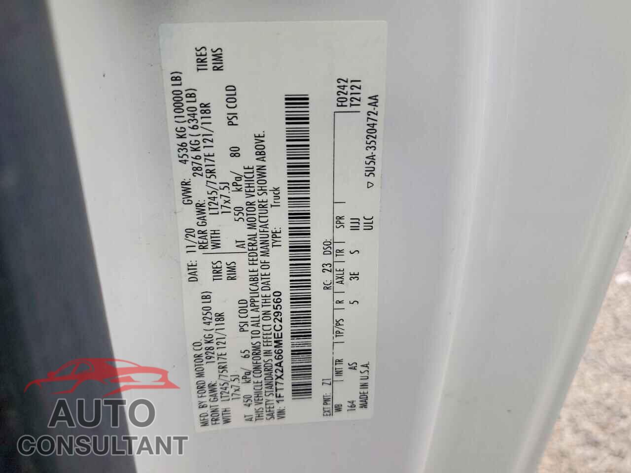 FORD F250 2021 - 1FT7X2A66MEC29560