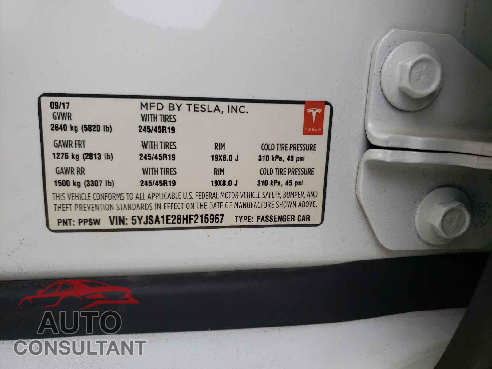 TESLA MODEL S 2017 - 5YJSA1E28HF215967