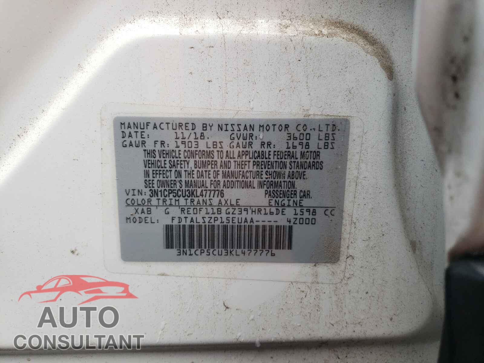NISSAN KICKS 2019 - 3N1CP5CU3KL477776