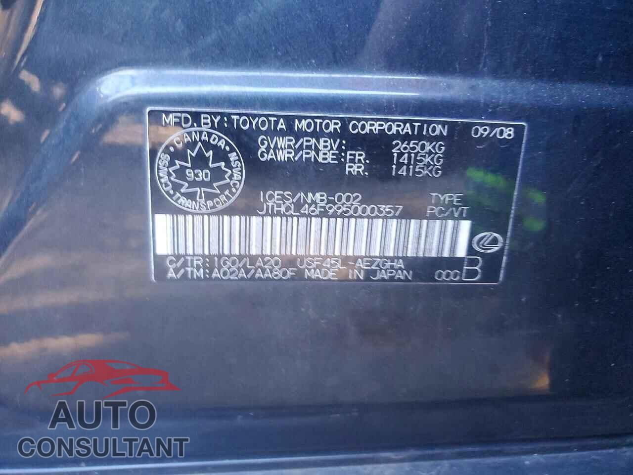 LEXUS LS460 2009 - JTHCL46F995000357