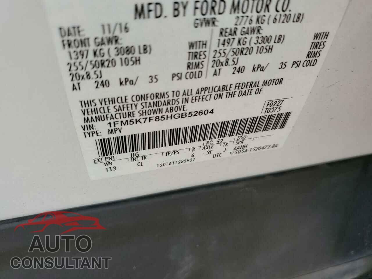 FORD EXPLORER 2017 - 1FM5K7F85HGB52604
