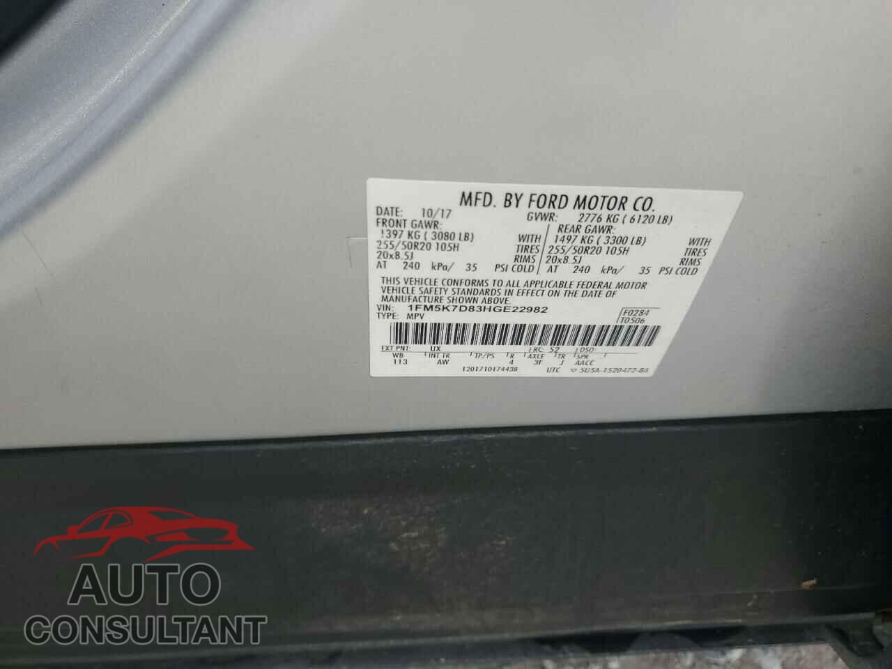 FORD EXPLORER 2017 - 1FM5K7D83HGE22982