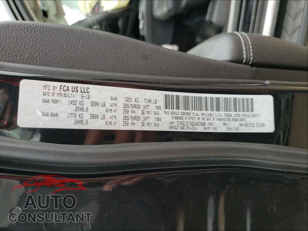 DODGE DURANGO 2016 - 1C4SDJETXGC467800