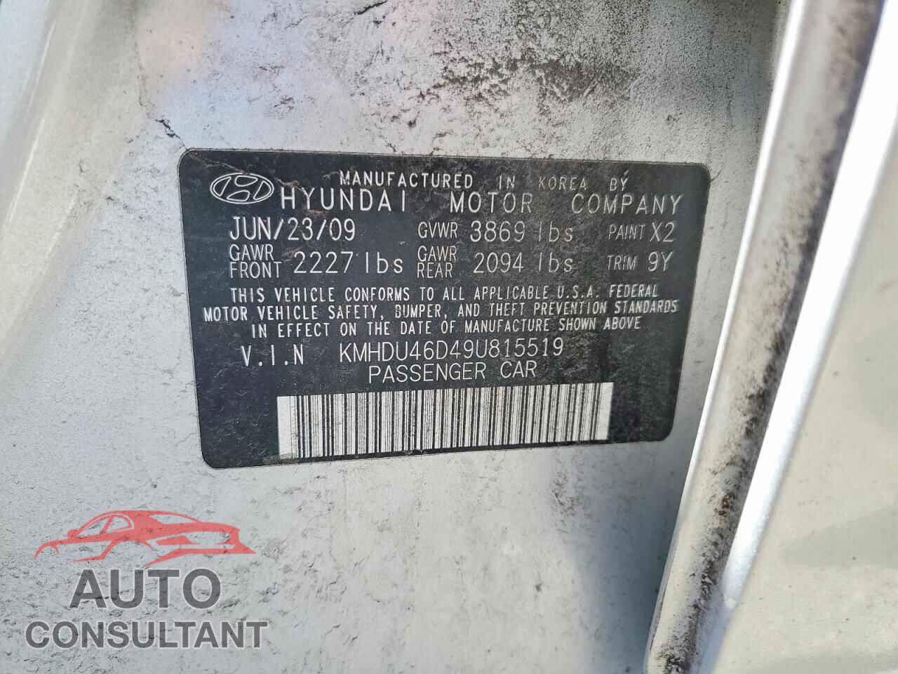 HYUNDAI ELANTRA 2009 - KMHDU46D49U815519