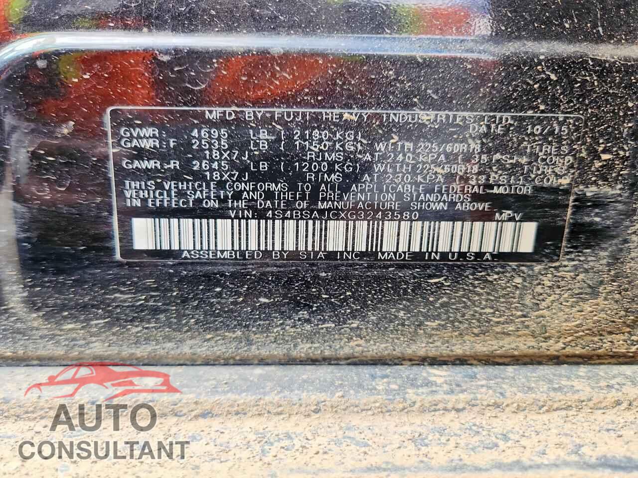 SUBARU OUTBACK 2016 - 4S4BSAJCXG3243580