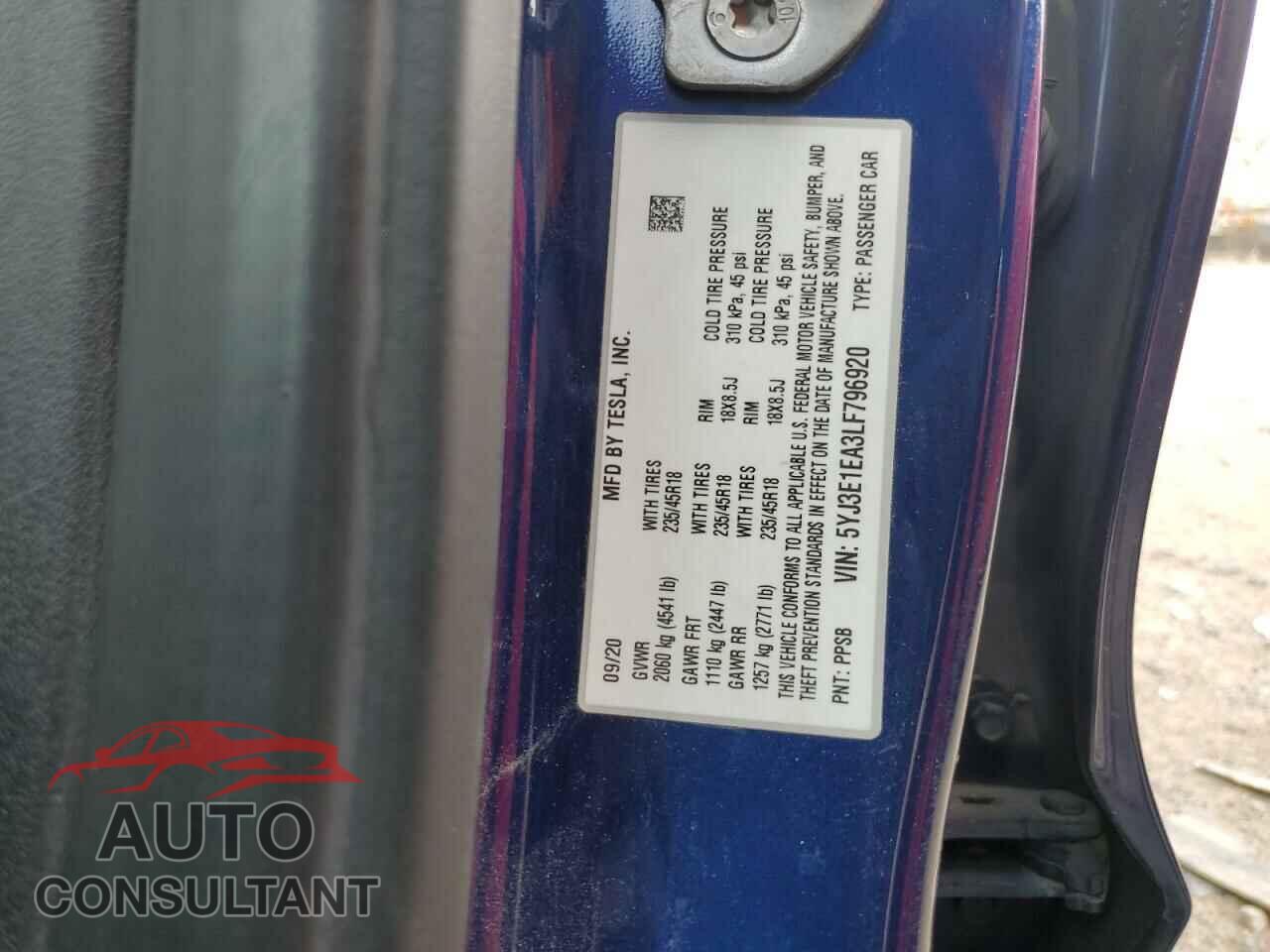 TESLA MODEL 3 2020 - 5YJ3E1EA3LF796920