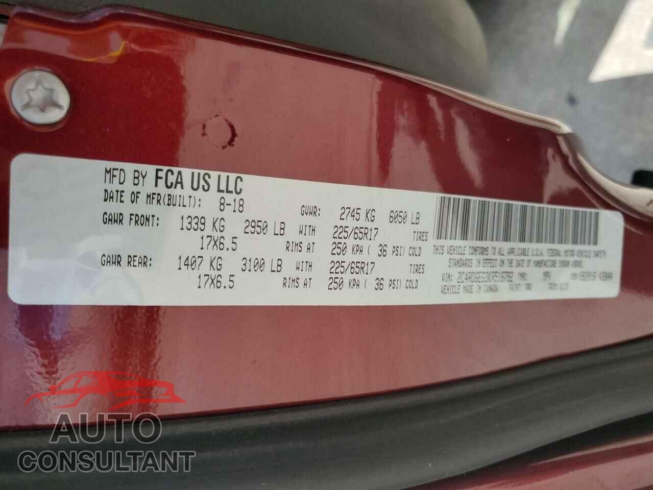 DODGE CARAVAN 2019 - 2C4RDGEG3KR516792