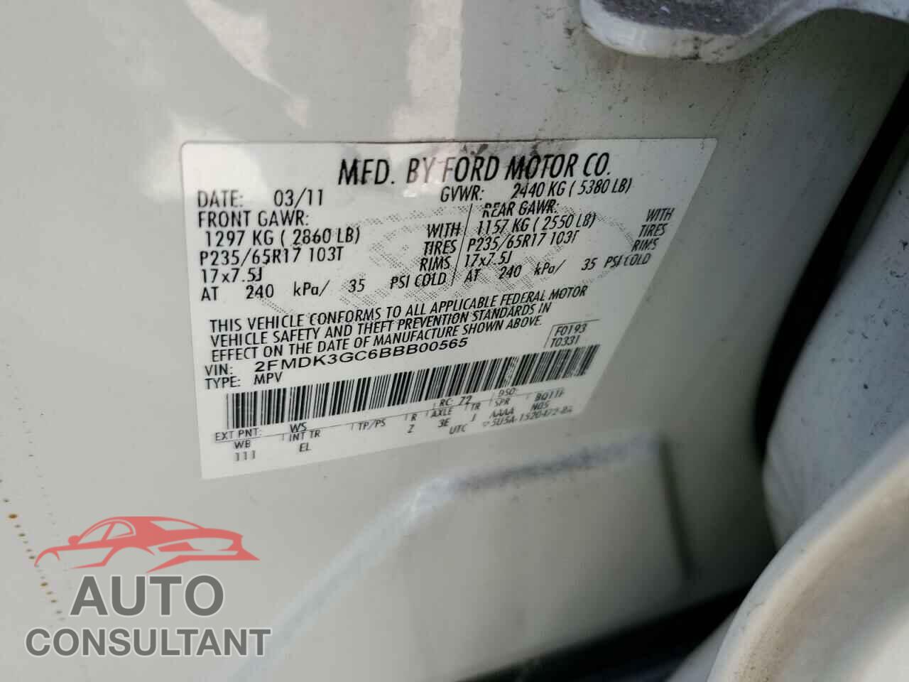 FORD EDGE 2011 - 2FMDK3GC6BBB00565