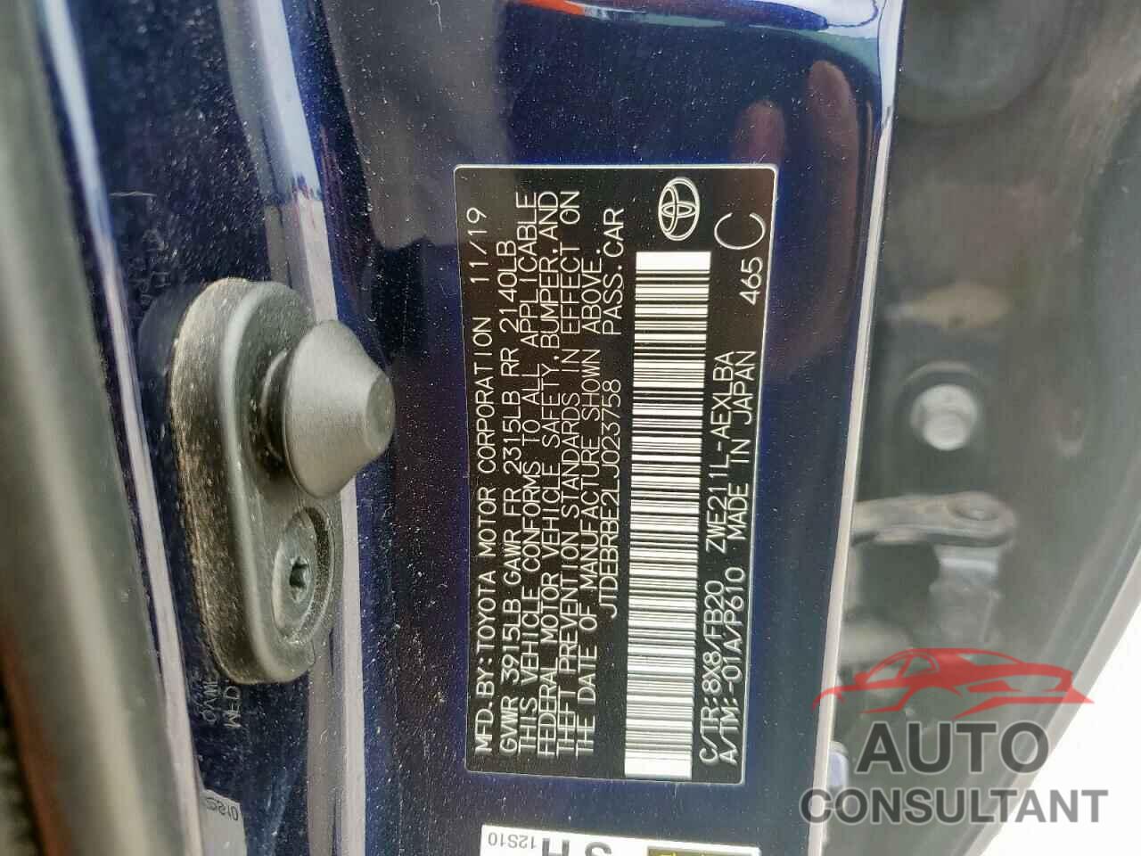 TOYOTA COROLLA 2020 - JTDEBRBE2LJ023758