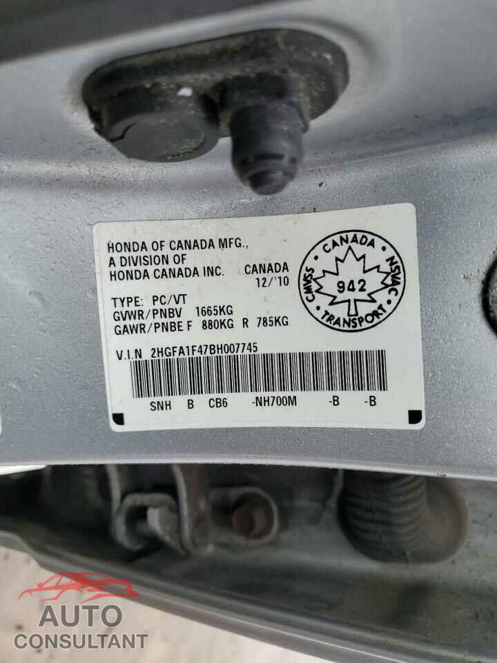 HONDA CIVIC 2011 - 2HGFA1F47BH007745