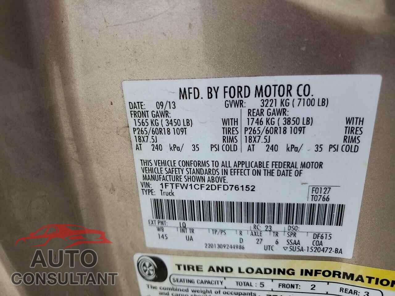 FORD F-150 2013 - 1FTFW1CF2DFD76152